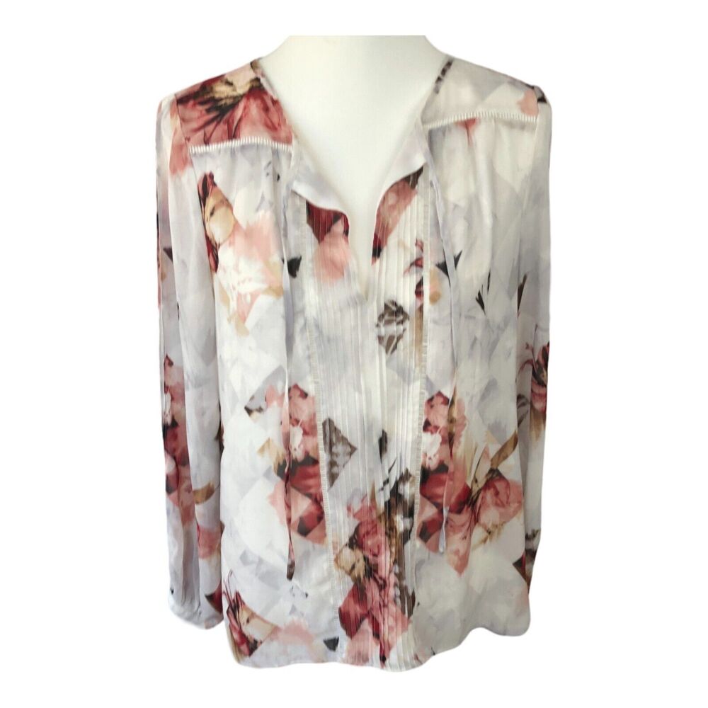 White House Black Market Floral Boho Sheer Open Sleeve Blouse Retail $98 -‎ Sz 6